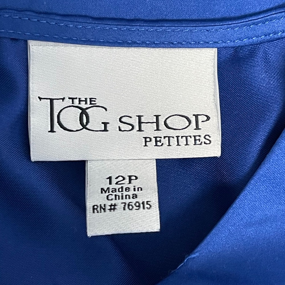 The Tog Shop Petites Royal Blue Pleated Neck Satin Blouse Short Sleeve 12P - Picture 3 of 5